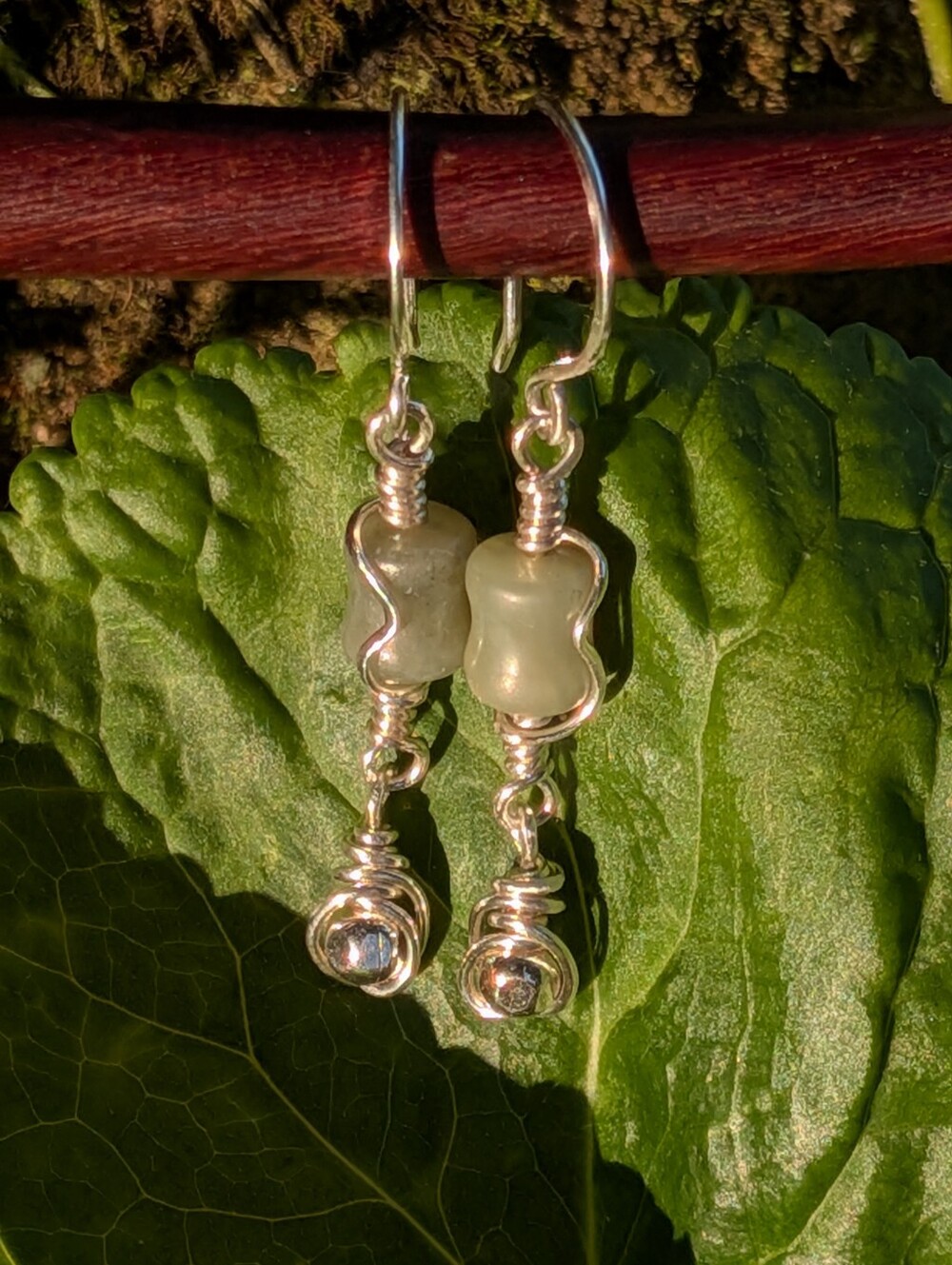 Artisan Sterling Silver Earrings with Unique Jade Gemstones And Sterling Accents